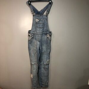 Ruum American Kids Wear Girls Denim Floral embroidered Straight Jean Overalls